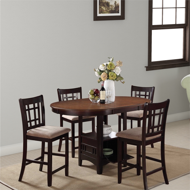 Pemberly Row to Oval Counter Height Table w/ Storage Compartment in Oak & Brown