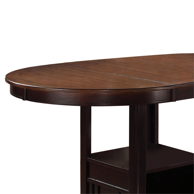 Pemberly Row to Oval Counter Height Table w/ Storage Compartment in Oak & Brown