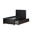 Pemberly Row Twin Bed with Trundle and Tufted Headboard in Espresso Faux Leather