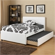 Pemberly Row Full Bed w/ Trundle & Square Tufted Faux Leather Headboard in White