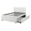 Pemberly Row Full Bed w/ Trundle & Square Tufted Faux Leather Headboard in White