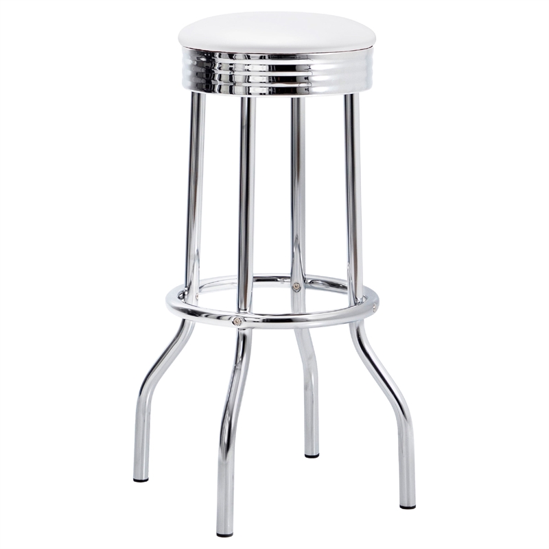 Pemberly Row 3 Pc Retro Bar Table Set with 2 Swivel Stools in White and Chrome