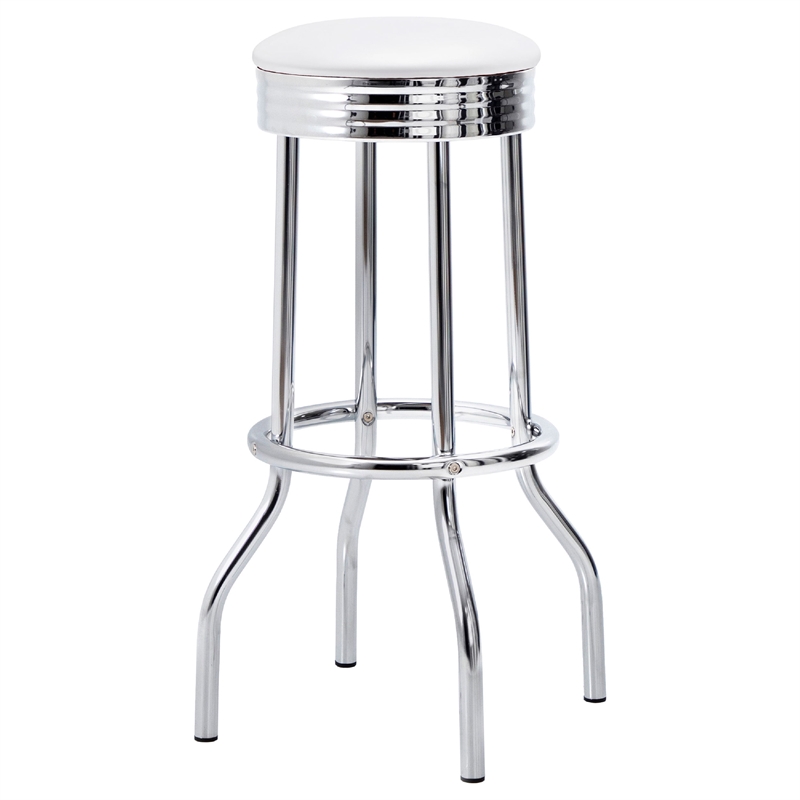 Pemberly Row 3 Pc Retro Bar Table Set with 2 Swivel Stools in White and Chrome