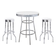 Pemberly Row 3 Pc Retro Bar Table Set with 2 Swivel Stools in White and Chrome