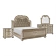 Pemberly Row 4 Pc Queen Sleigh Bedroom Set with Marble Tops in Gleaming Silver