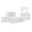 Pemberly Row 4 Pc Queen Storage Bedroom Set with LED & Mirrored Accents in White