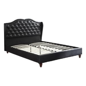 Pemberly Row Faux Leather Eastern King Bed with Tufted Headboard in Black