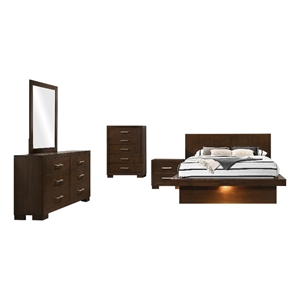 Pemberly Row 5 Piece Queen Bedroom Set with LED Underlight in Dark Brown Finish