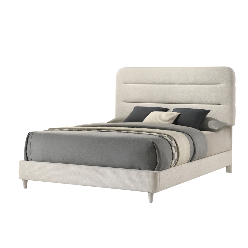 Pemberly Row Queen Bed with Panel Tufted Headboard and Rounded Corners in White