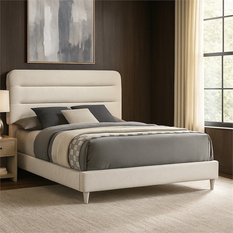 Pemberly Row Queen Bed with Panel Tufted Headboard and Rounded Corners in White