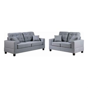 Pemberly Row 2 Pc Sofa and Loveseat Set with Accent Tufting and Pillows in Gray