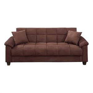 Pemberly Row 84&quot Adjustable Sofa with Storage and Pillows in Brown Microfiber