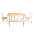 Pemberly Row 6Pc Dining Set with Bench & Slat Back Chairs in White & Brown