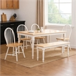 Pemberly Row 6Pc Dining Set with Bench & Slat Back Chairs in White & Brown