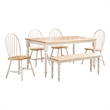 Pemberly Row 6Pc Dining Set with Bench & Slat Back Chairs in White & Brown