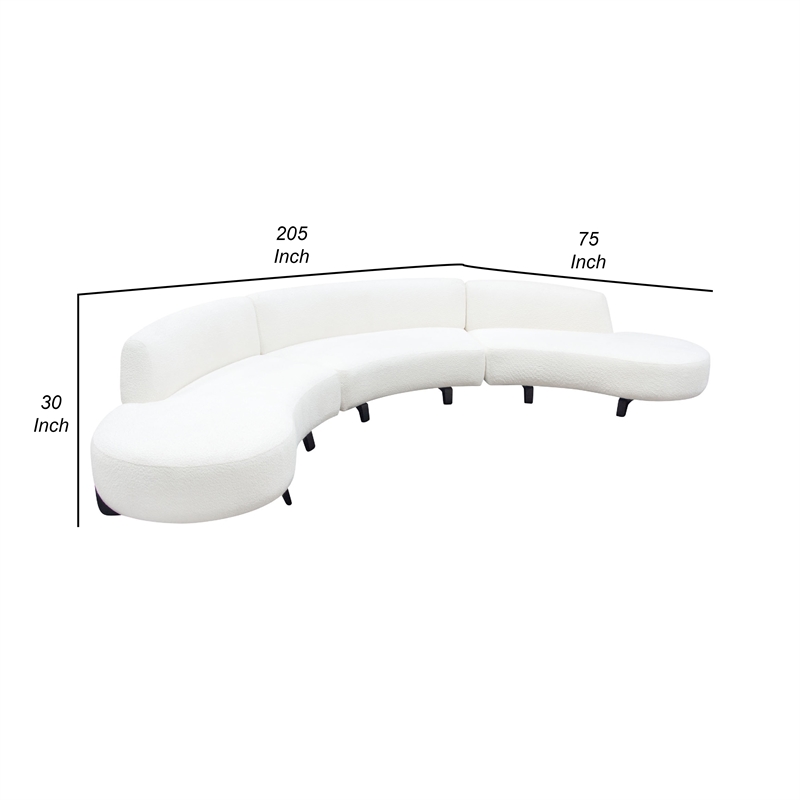 Pemberly Row 3 Piece Modular Curved Sofa with Chaise in White Faux Shearling