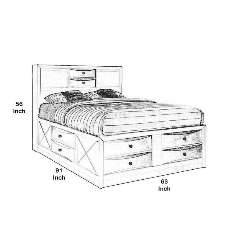 Pemberly Row Queen Storage Bed with 8 Drawers and Bookcase Headboard in Black