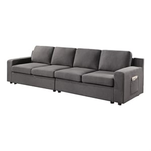 Pemberly Row 119 Inch Modular 4 Seater Sofa with Side Pockets in Gray Linen