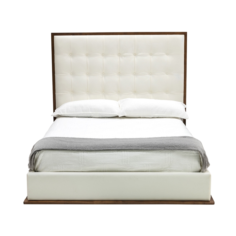 Pemberly Row King Platform Bed with Button Tufted Faux Leather Headboard