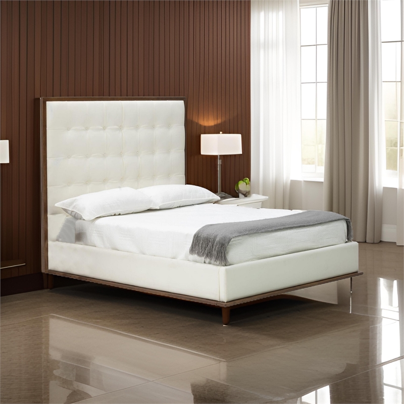 Pemberly Row King Platform Bed with Button Tufted Faux Leather Headboard