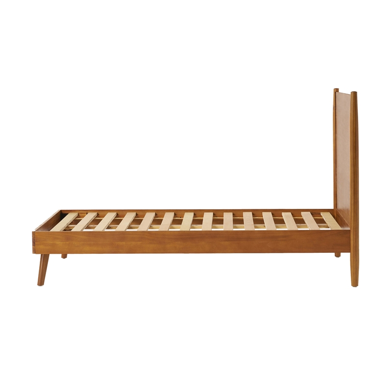 Pemberly Row Twin Size Bed w/ Slat Panel Headboard in Natural Brown Acacia Wood