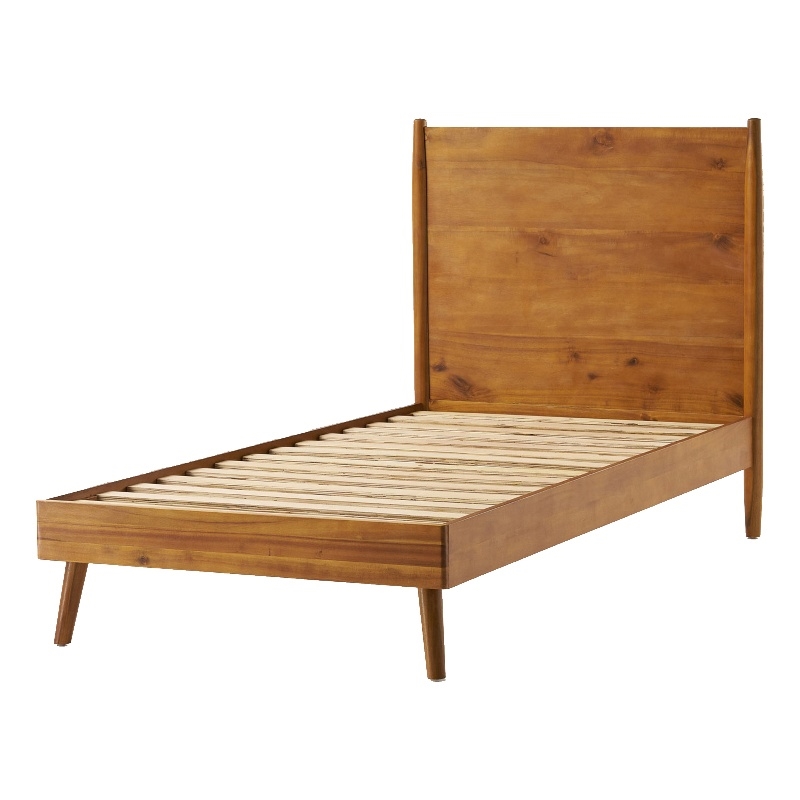 Pemberly Row Twin Size Bed w/ Slat Panel Headboard in Natural Brown Acacia Wood