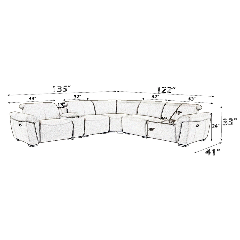 Pemberly Row Power Motion Sectional Sofa with Console in Beige Boucle