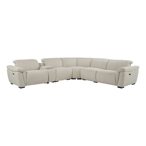Pemberly Row Power Motion Sectional Sofa with Console in Beige Boucle
