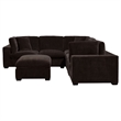 Pemberly Row 6pc Modular Sectional Sofa with Ottoman and 3 Pillows in Dark Brown