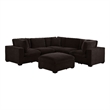 Pemberly Row 6pc Modular Sectional Sofa with Ottoman and 3 Pillows in Dark Brown