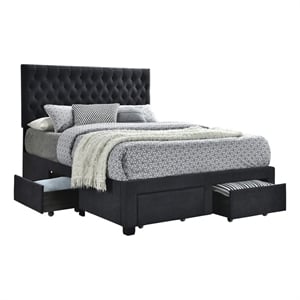 Pemberly Row Fabric Upholstered Queen Bed with Bottom Storage Drawers in Black