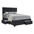 Pemberly Row Fabric Upholstered Queen Bed with Bottom Storage Drawers in Black