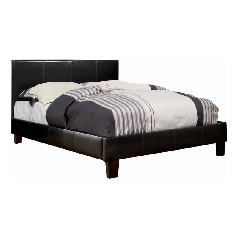 Pemberly Row Platform California King Bed with Tapered Feet in Brown Leatherette