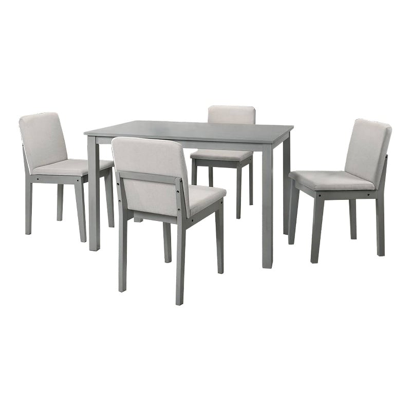 Pemberly Row 5pc Dining Table Set with 4 Cushioned Chairs in Beige Burlap & Gray