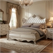 Pemberly Row King Bed with Crystal Tufted Headboard and Carved Wood in Champagne