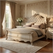 Pemberly Row King Bed with Crystal Tufted Headboard and Carved Wood in Champagne