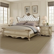 Pemberly Row Queen Bed with Crystal Tufted Headboard & Carved Wood in Champagne