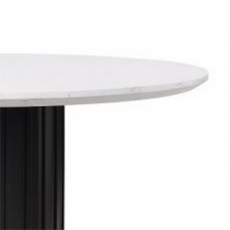 Pemberly Row 54 Inch Round Faux Marble Dining Table with Black Pedestal Base