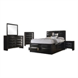 Pemberly Row 5 Pc Queen Bedroom Set with Bookcase Headboard and Storage in Black