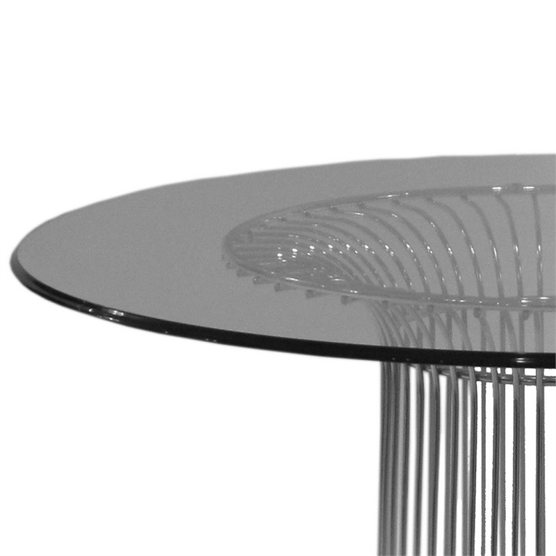Pemberly Row 40 Inch Round Tempered Glass Dining Table with Chrome Pedestal Base