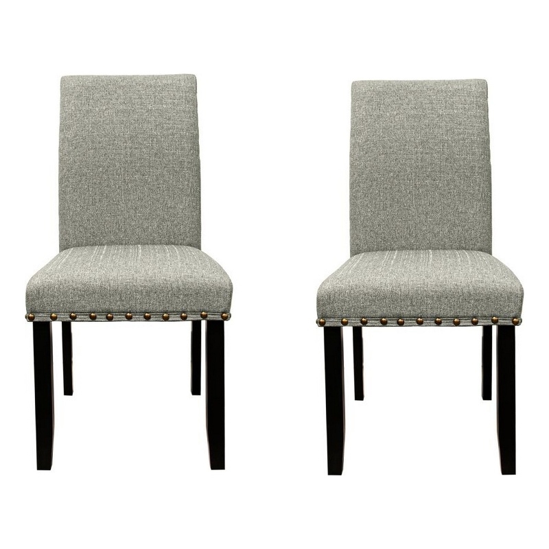 Pemberly Row 25 Inch Dining Chair Set of 2 with Nailhead Trim in Gray and Black