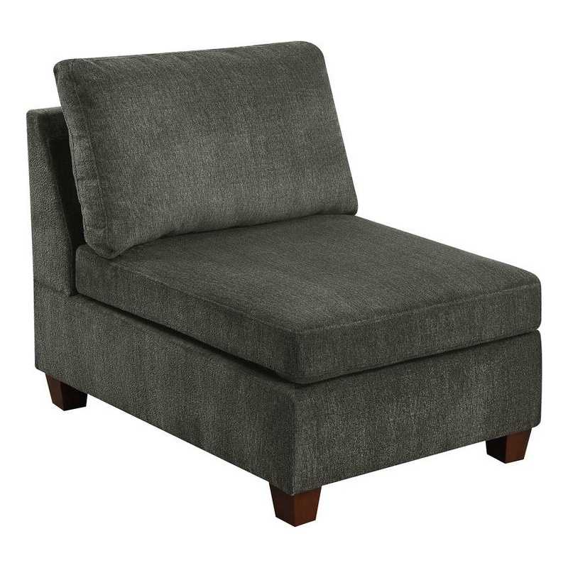 Pemberly Row 37 Inch Modular Armless Chair in Soft Gray Chenille and Pine Wood