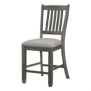Pemberly Row Set of 2 Counter Height Chairs with Slat Back & Fabric Seat in Gray