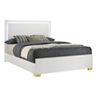 Pemberly Row King Platform Bed with Panel LED Headboard in White Melamine