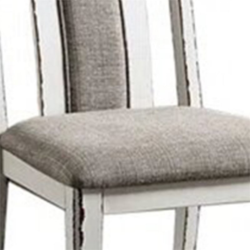 Pemberly Row Set of 2 Dining Side Chairs with Gray Cushion in Rustic White Wood