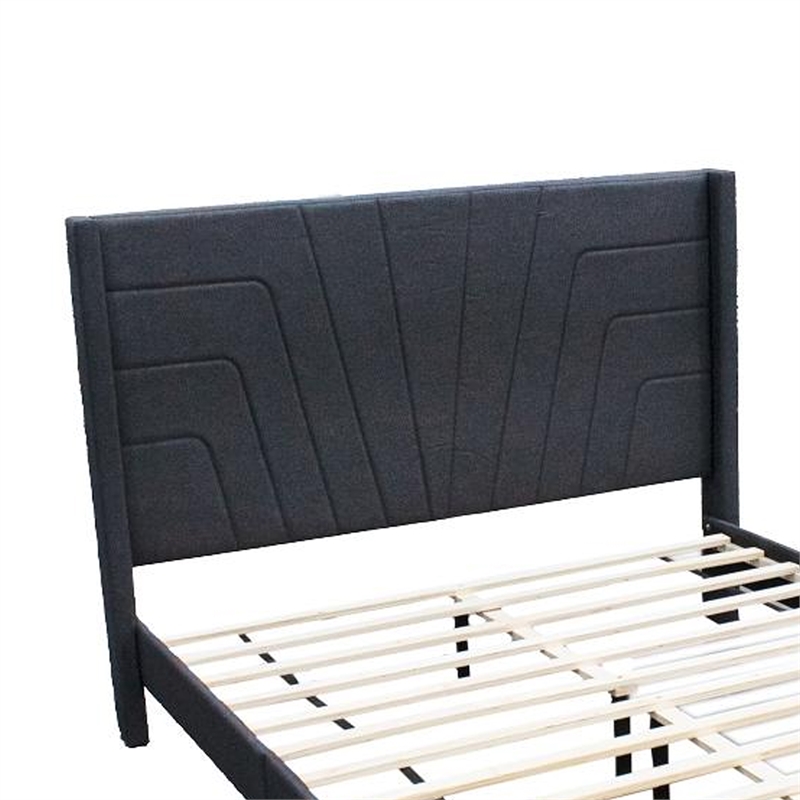 Pemberly Row Queen Bed with Geometric Tufted Wingback Headboard in Gray
