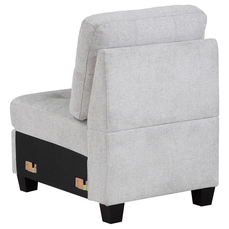 Pemberly Row Armless Modular Sofa Chair with Plush Cushions in Light Gray Fabric