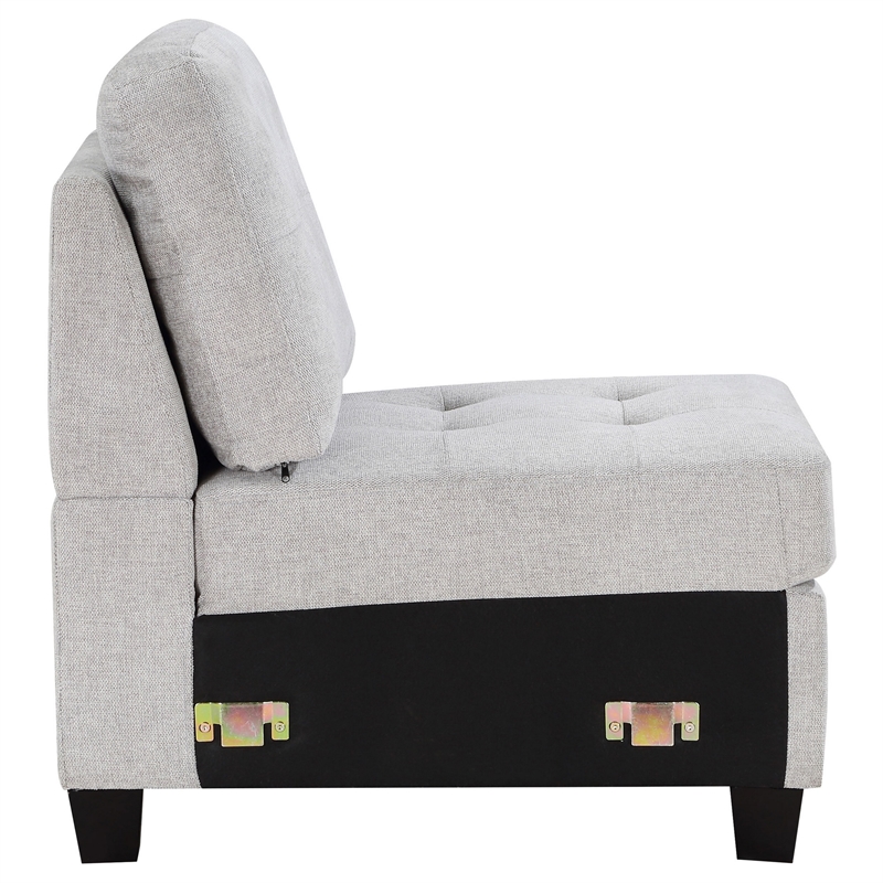 Pemberly Row Armless Modular Sofa Chair with Plush Cushions in Light Gray Fabric