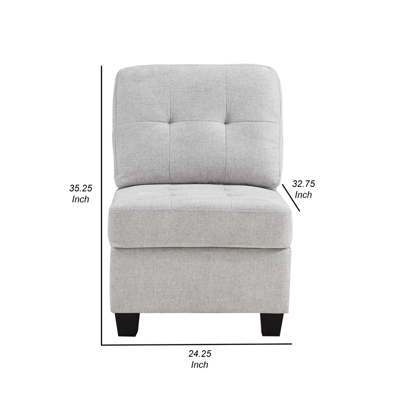 Pemberly Row Armless Modular Sofa Chair with Plush Cushions in Light Gray Fabric