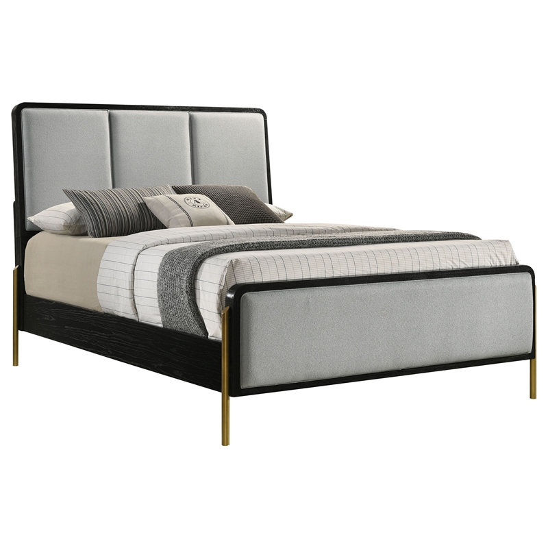 Pemberly Row Queen Bed with 3 Block Panel Headboard and Slim Legs in Gray